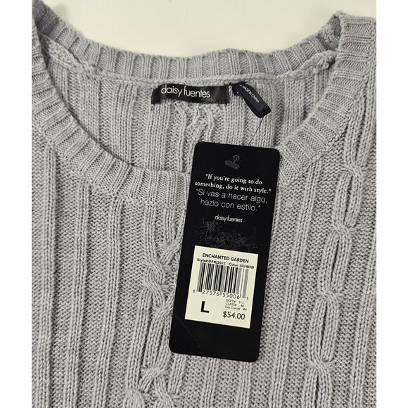 NWT cable neck Daisy Fuentes grey knit slub slouchy tunic sweater winter L NEW - Picture 4 of 7